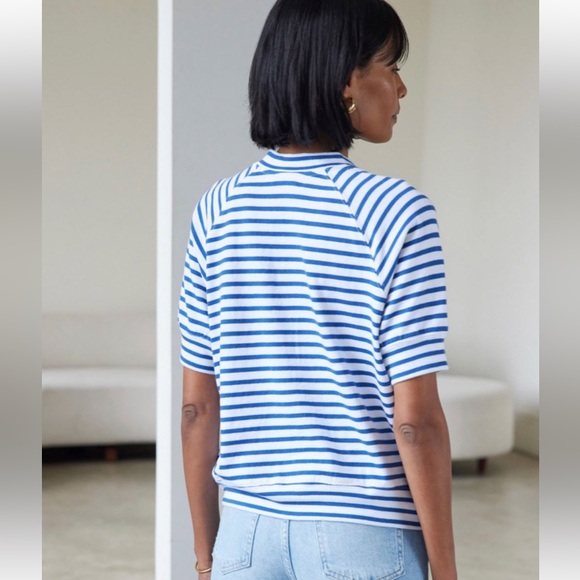AYR The Quick Wit Weekend Jaunt Stripe Tee Shirt In Beach Glass M - Picture 3 of 7